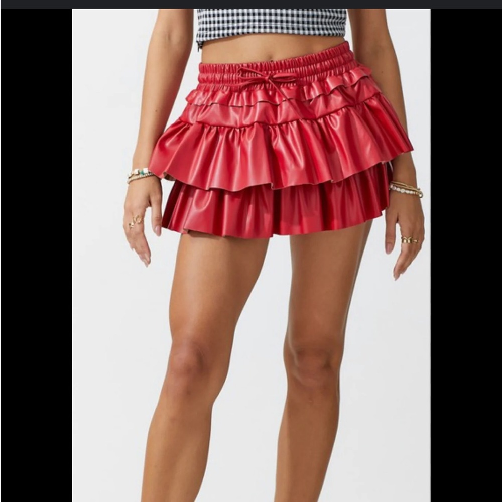Red Ruffled Mini Skort